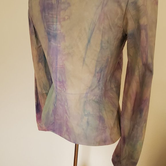 Vince leather Shirt jacket bomber moto small pink purple gray beige cream dyed